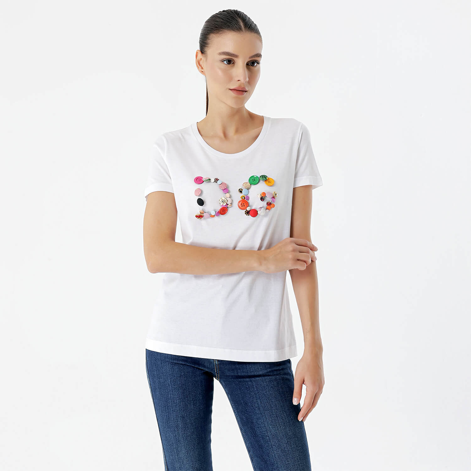 Dolce&Gabbana - White Cotton D&G Logo Button Detail Tshirt